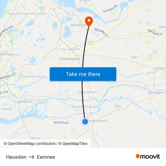 Heusden to Eemnes map