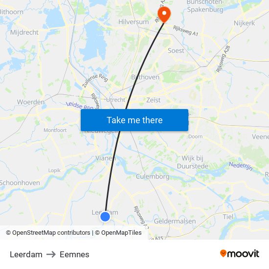 Leerdam to Eemnes map