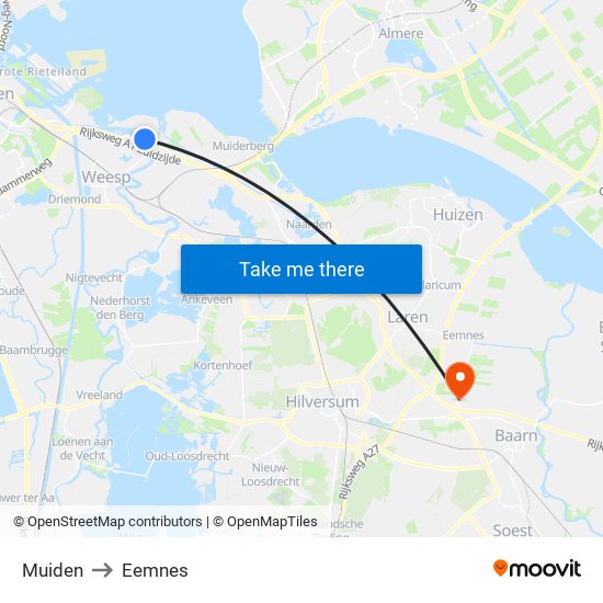 Muiden to Eemnes map