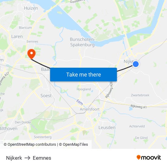Nijkerk to Eemnes map