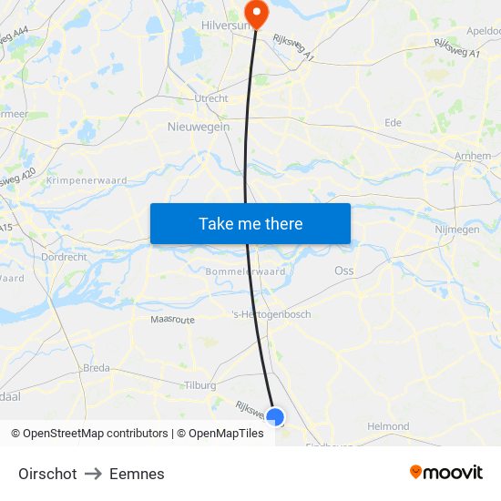 Oirschot to Eemnes map