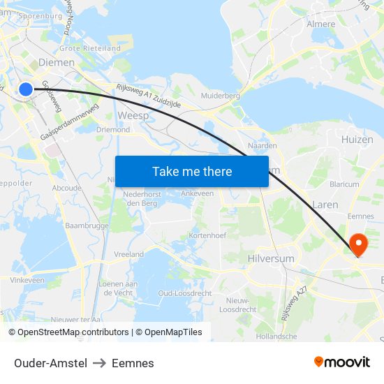 Ouder-Amstel to Eemnes map