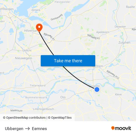 Ubbergen to Eemnes map