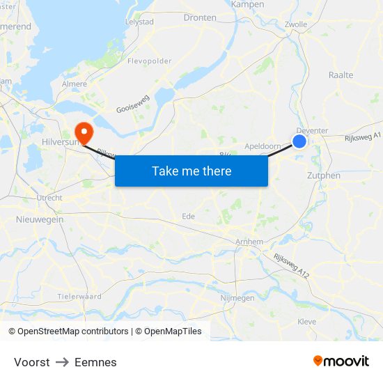 Voorst to Eemnes map