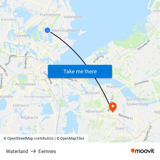 Waterland to Eemnes map