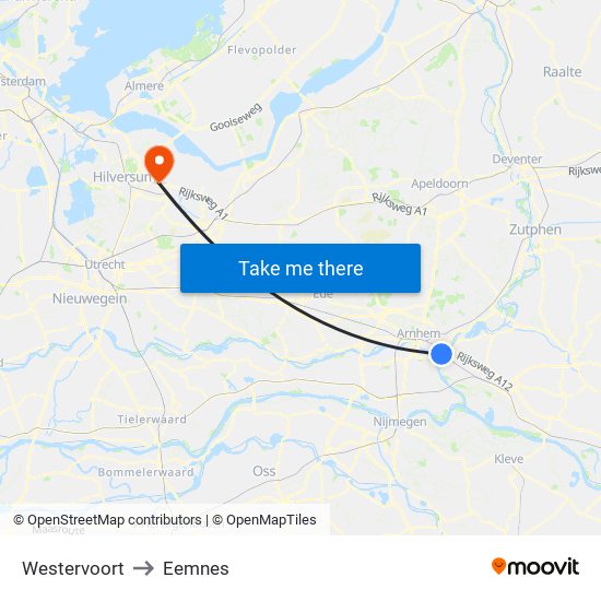 Westervoort to Eemnes map