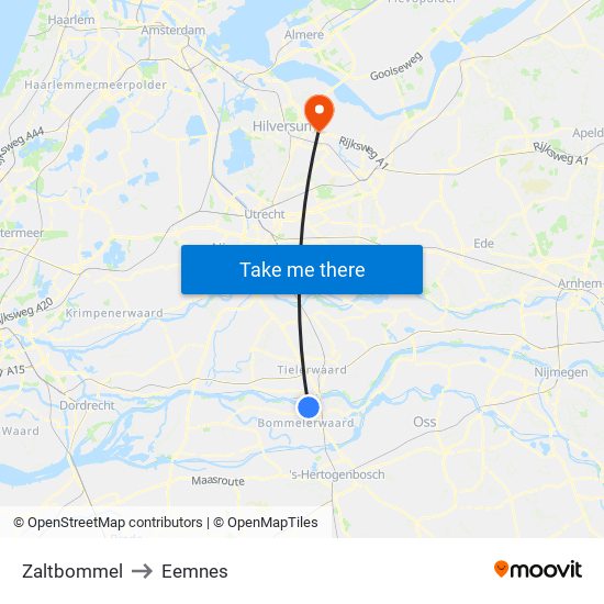 Zaltbommel to Eemnes map