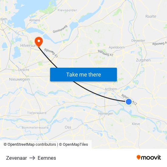 Zevenaar to Eemnes map