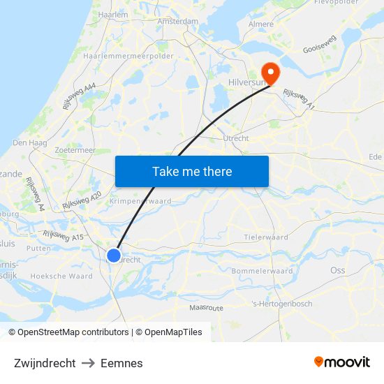 Zwijndrecht to Eemnes map