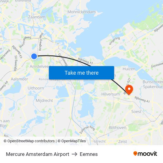 Mercure Amsterdam Airport to Eemnes map