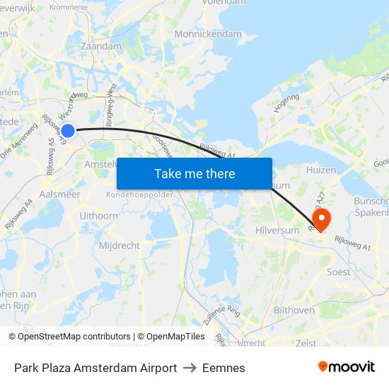 Park Plaza Amsterdam Airport to Eemnes map