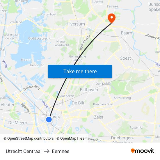 Utrecht Centraal to Eemnes map