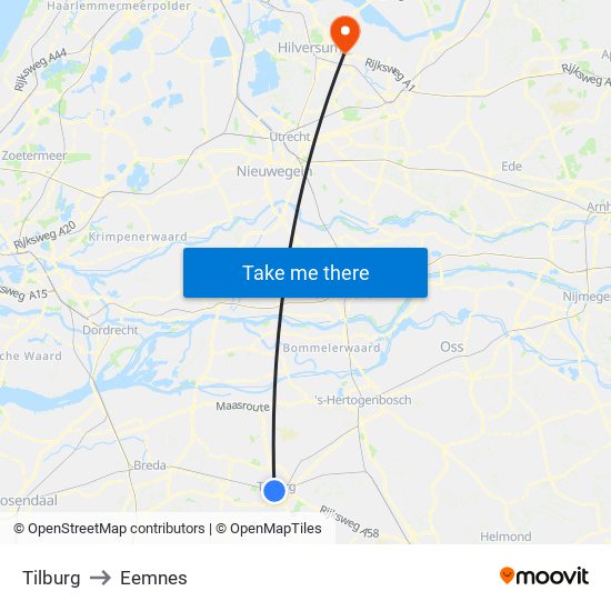 Tilburg to Eemnes map