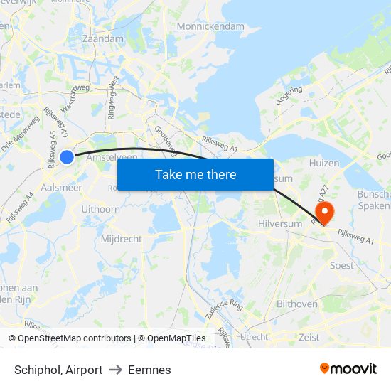 Schiphol, Airport to Eemnes map