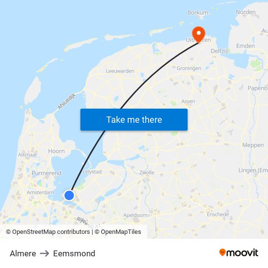 Almere to Eemsmond map