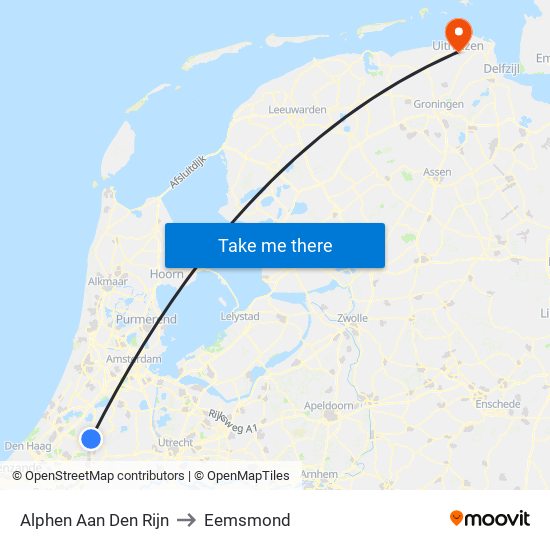 Alphen Aan Den Rijn to Eemsmond map