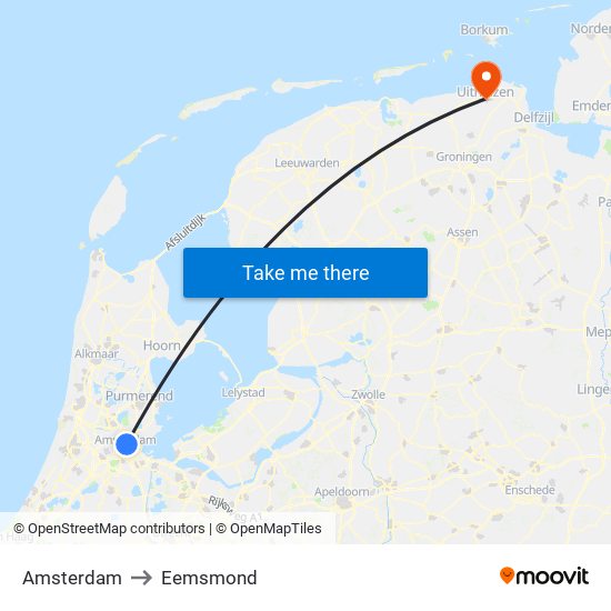 Amsterdam to Eemsmond map