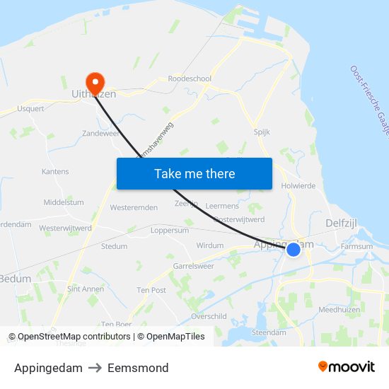 Appingedam to Eemsmond map