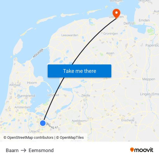 Baarn to Eemsmond map