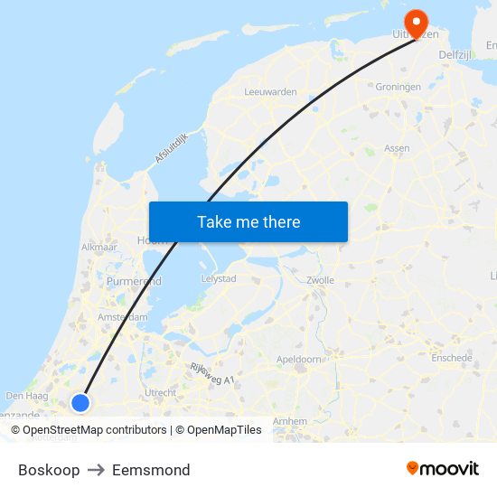 Boskoop to Eemsmond map