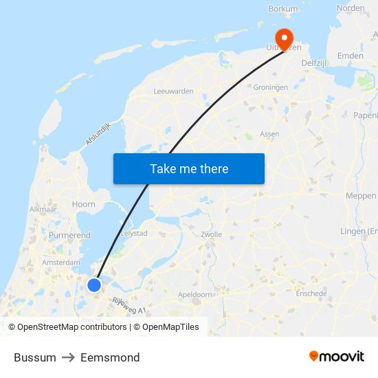 Bussum to Eemsmond map
