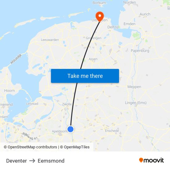 Deventer to Eemsmond map