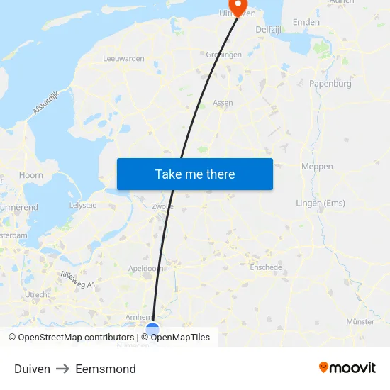 Duiven to Eemsmond map