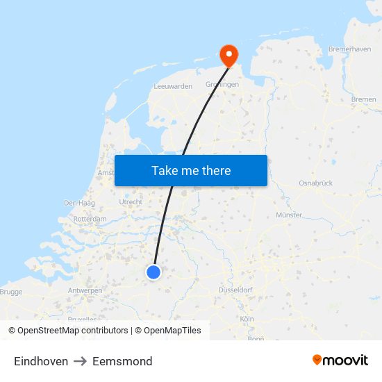 Eindhoven to Eemsmond map