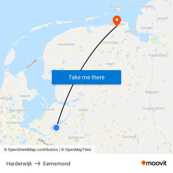 Harderwijk to Eemsmond map
