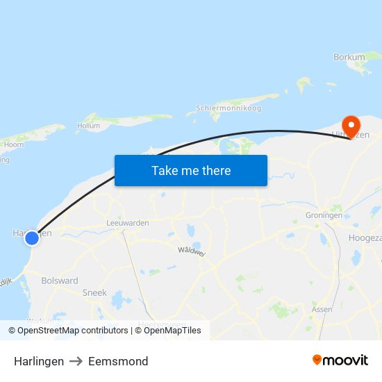 Harlingen to Eemsmond map
