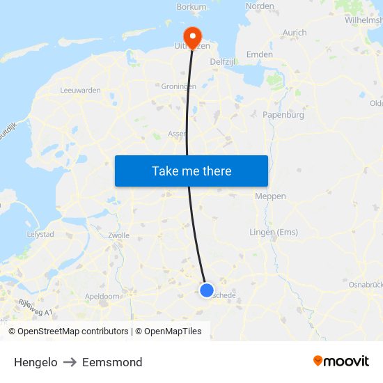 Hengelo to Eemsmond map