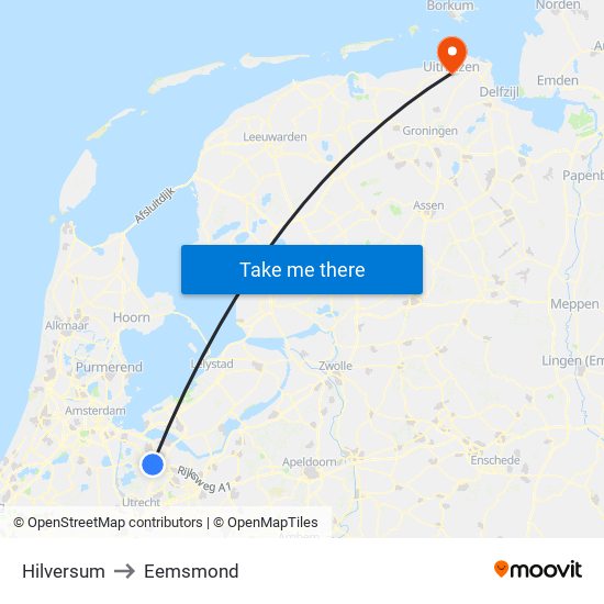 Hilversum to Eemsmond map