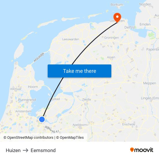 Huizen to Eemsmond map