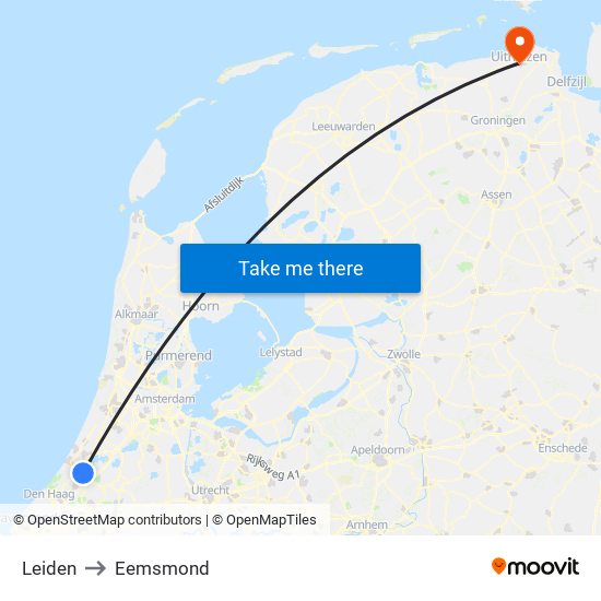Leiden to Eemsmond map