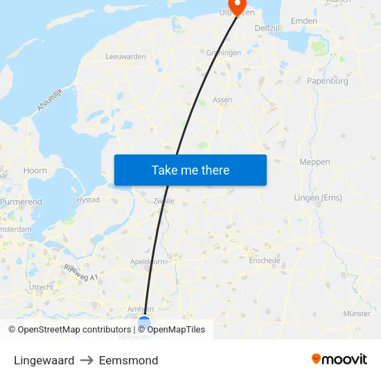 Lingewaard to Eemsmond map