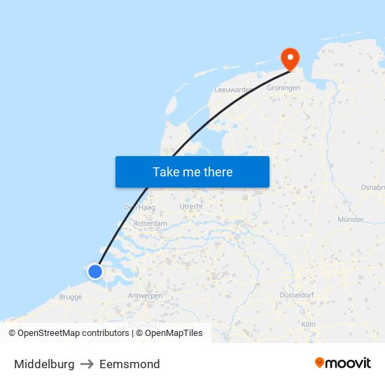 Middelburg to Eemsmond map