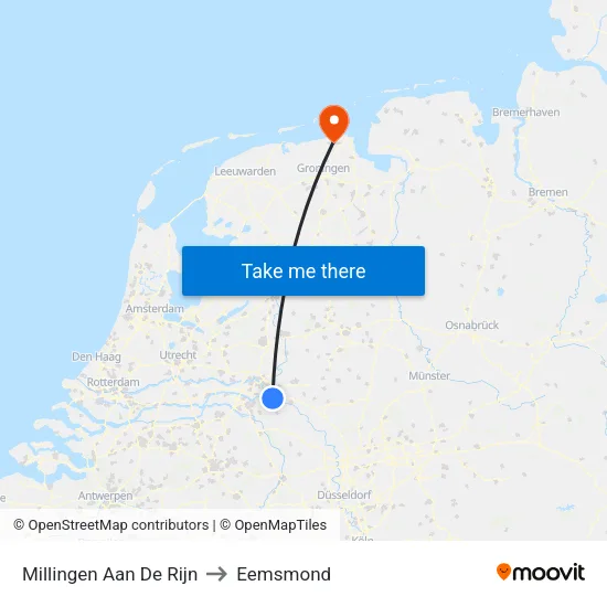 Millingen Aan De Rijn to Eemsmond map