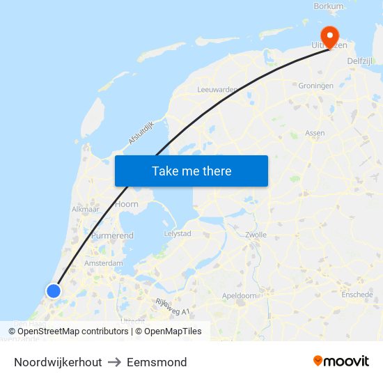 Noordwijkerhout to Eemsmond map