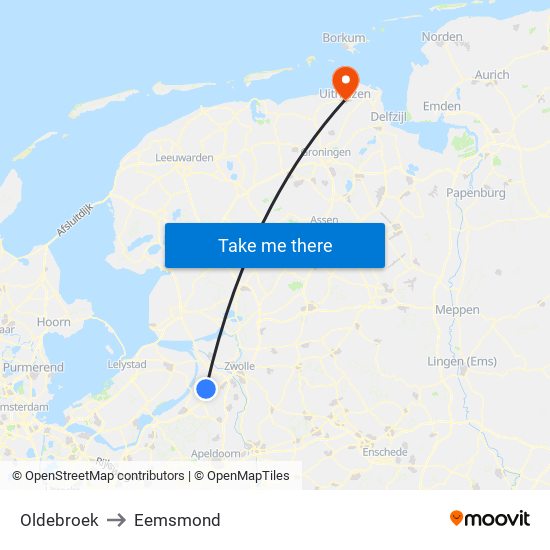 Oldebroek to Eemsmond map