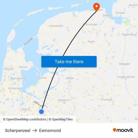 Scherpenzeel to Eemsmond map