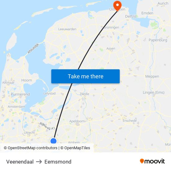 Veenendaal to Eemsmond map