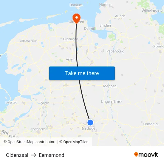 Oldenzaal to Eemsmond map