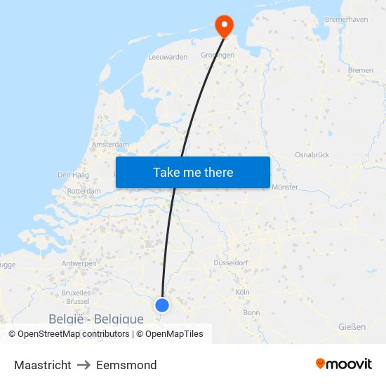 Maastricht to Eemsmond map