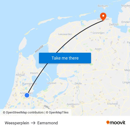 Weesperplein to Eemsmond map