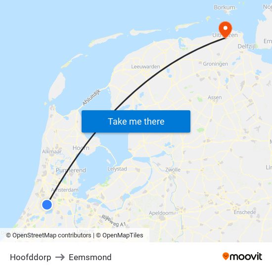 Hoofddorp to Eemsmond map