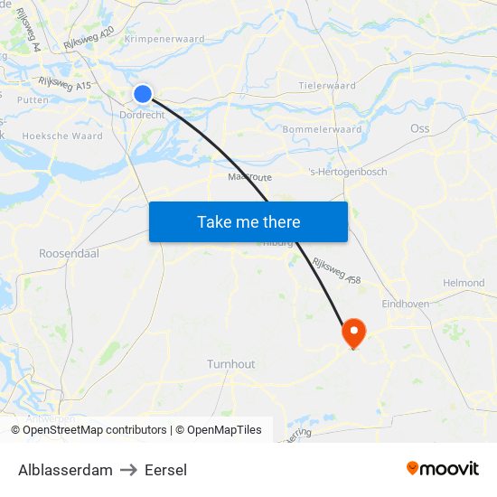 Alblasserdam to Eersel map