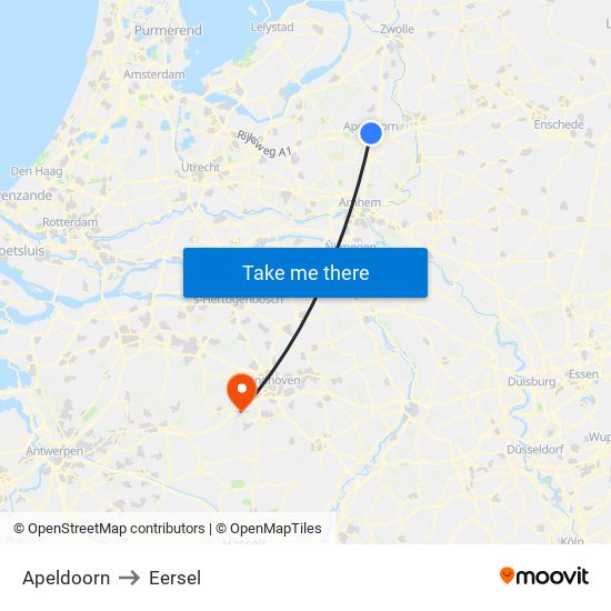 Apeldoorn to Eersel map