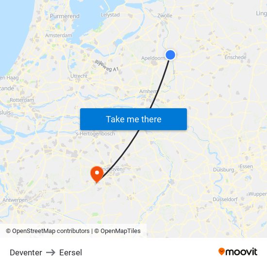 Deventer to Eersel map