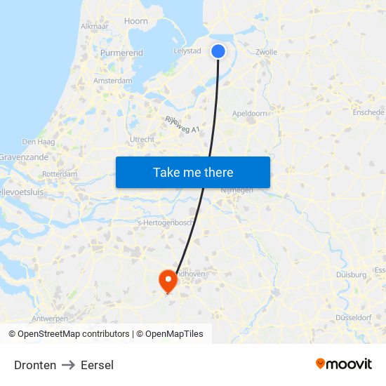 Dronten to Eersel map