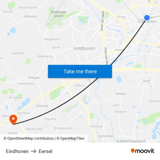 Eindhoven to Eersel map